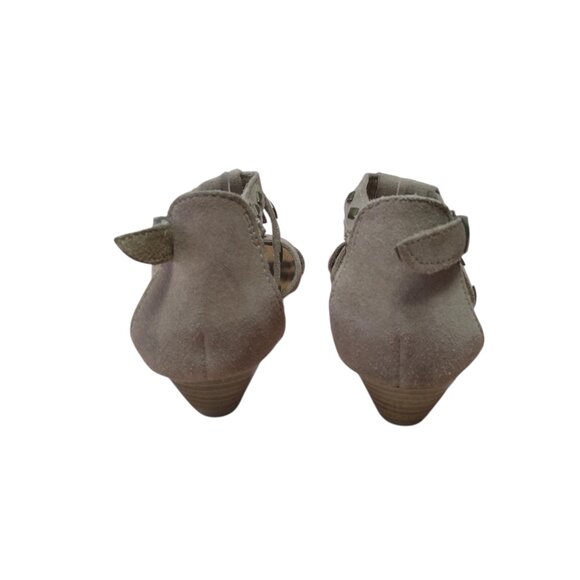 Minnetonka Women's 8 Taupe Suede Merriam Fringe Studded Wedge Strappy Sandals - Picture 6 of 8